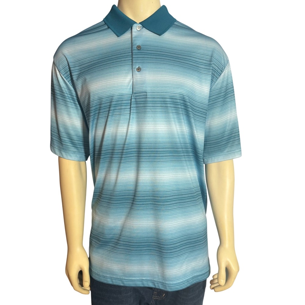 Ben Hogan Performance Mens 2XL Blue Striped‎ Short Sleeve Golf Polo Shirt